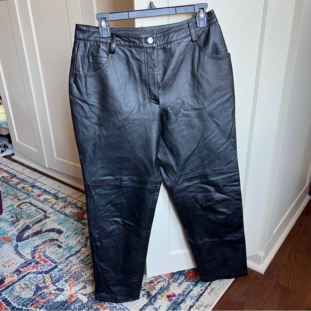 Vintage real Leather Pants Size 10P Black Straight Tower Hill Collection